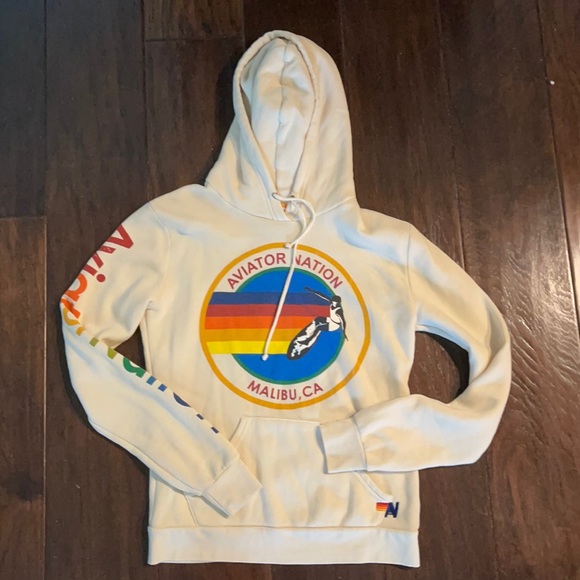 Aviator Nation Sweaters - Cream Aviator Nation Hoodie - Size Small